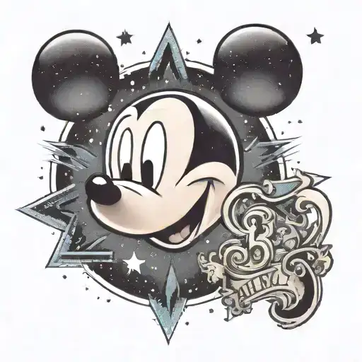 Mickey Mouse Logo With Milky Way And Aquarius Zodiac Sign And Number 6