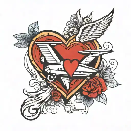 Airplane Flying Heart Numbers 24 & 7