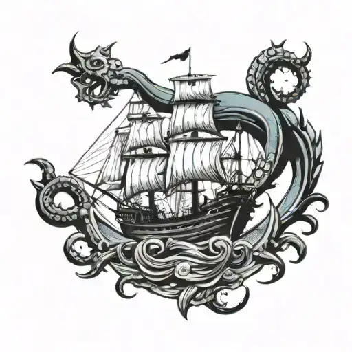 Ship With Kraken On Anchor