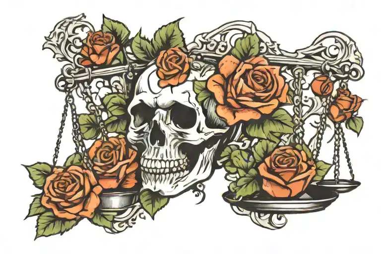 Skull Roses And Scale Of Justice Scales