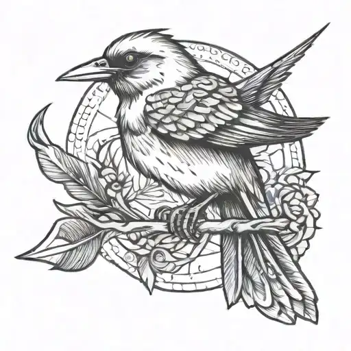 Black And White Sketch Of A Full-length Bird Tattoo With An Arrow Piercing The Bird Itself
