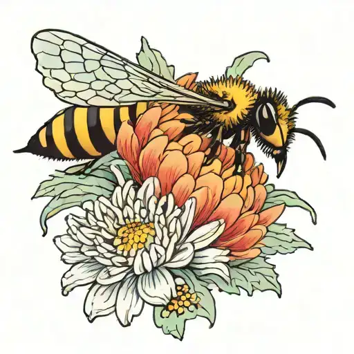 One Chrysanthemum With Bee On It