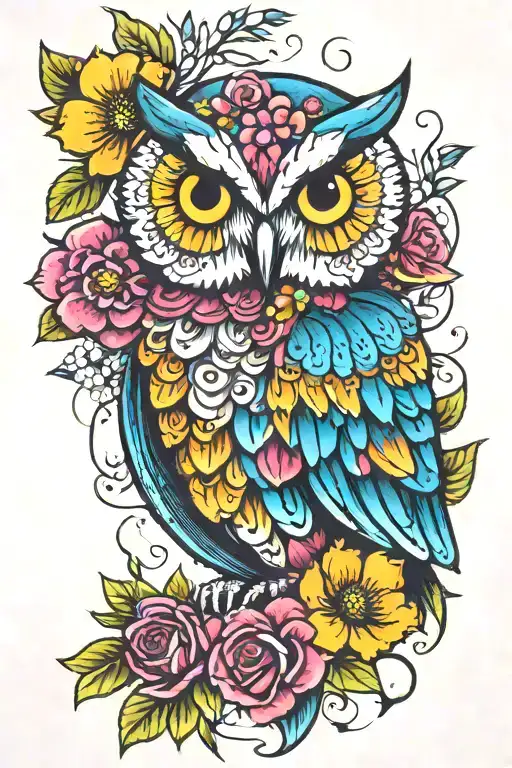 Colorful Owl With Flowers