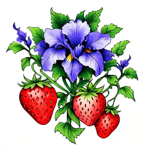 Iris Flower And Strawberry Vine