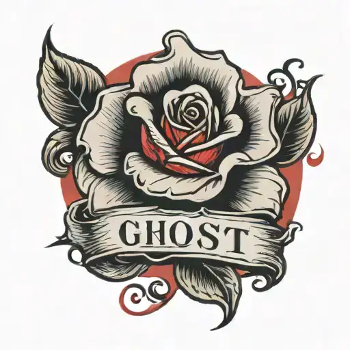 A Rose With The Word 'Ghost' In The Color Red With A Gangster Font In The Middle Of The Rose