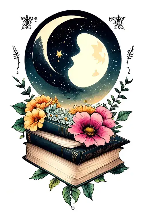 Flowers Books Witchcraft Moon