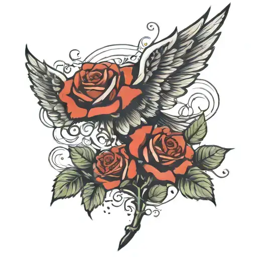 Long Stemmed Single Red Rose With Eagle Wings