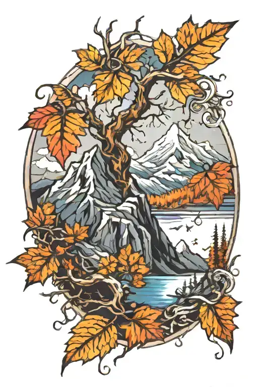 Mountains God Fall Leaves Nature Spine