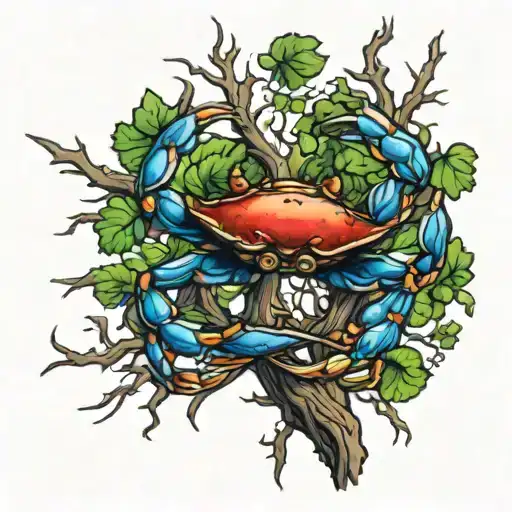 Crab Climbing A Tree Intertwined