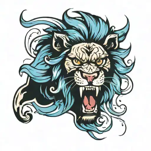 Blue Eye Angry Lion Roaring