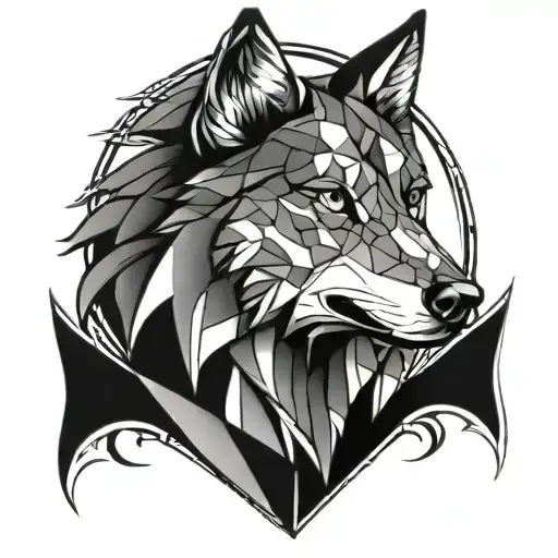 Geometric Half Wolf Half Shield