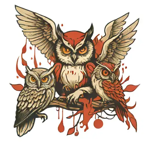 Owl And Blood And Girl Sitting