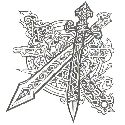 Abstract Line Art Of The Excalibur Sword
