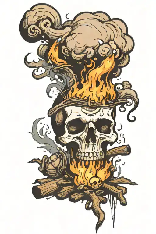 Campfire With A Skull In The Smoke Rising