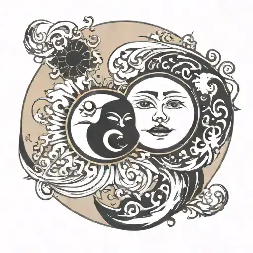 Sun And Moon In Ying Yang Symbol Intertwined