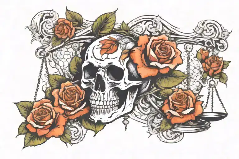 Skull Roses And Scale Of Justice Scales