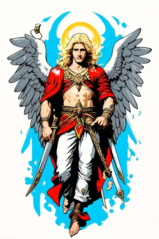 Blonde Archangel Michael With Sword Surrounded