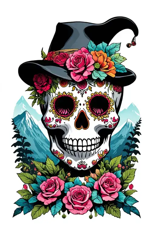 The Best Version Of Sugar Skull Surrounded By The Best Version Of Mountains