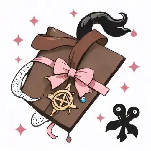 A Brown Notebook With Healing Symbols Alll Over It And A Pink Bow In Middle