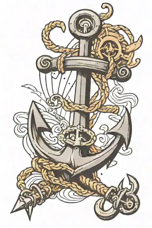 An Anchor Pendant With A Ship's Rudder Above It And A Ship Above It