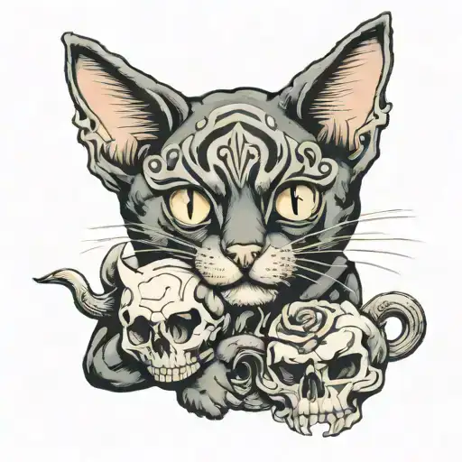 Cat Holding A Skull