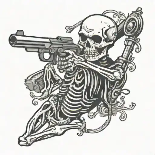 Skeleton Holding Shotgun Over Sholder
