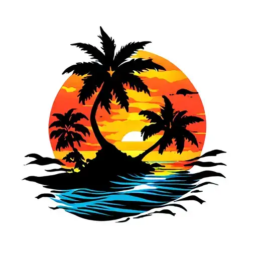 Tribal Tattoo With Island Sunset
