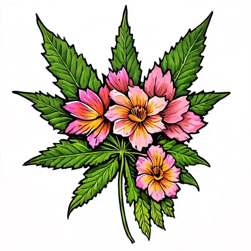 Weed Leaf A Joint And Flowers Growing