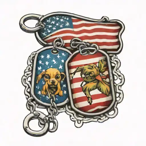American Flag Waving Dog Tags All Surrounded