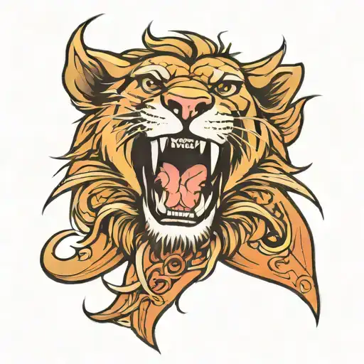 Roaring Lion Tattoo With Ottehr Animals In Teeth