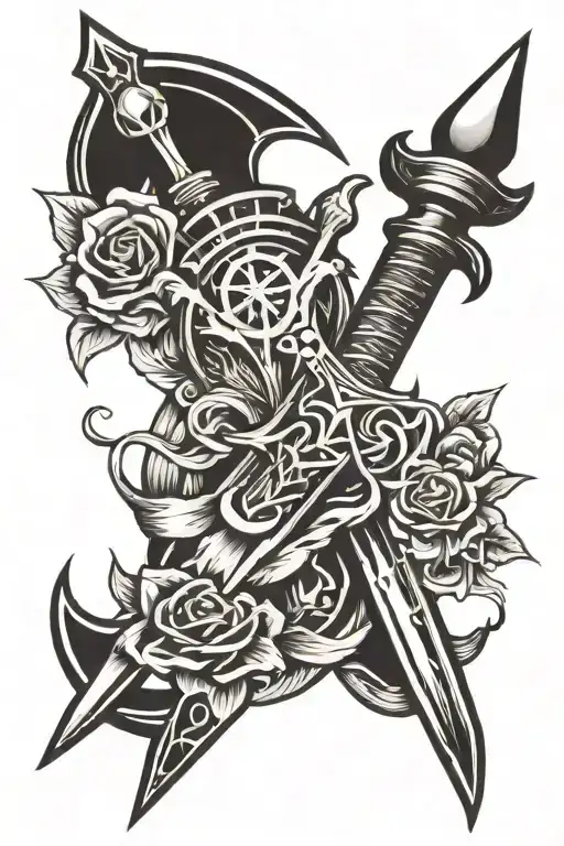 Dagger With Bad Omens Intertwined With Symbols
