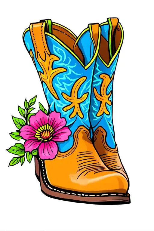 Cowboy Boot With Flower In Color