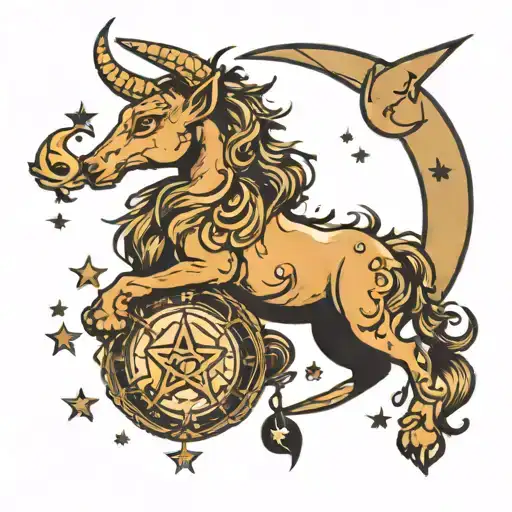 Capricorn With Moon Surrounded By Stars