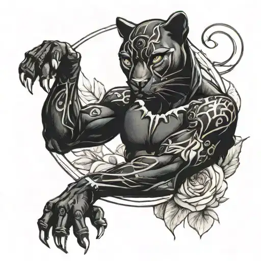 A Sensual Tattoo Of A Black Panther With Piercing Eyes And A Seductive Pose