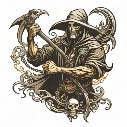Badass Man Holding Reaper Silohuette