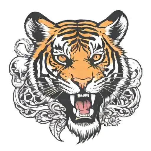 Full Tiger Eating Pirate Skull