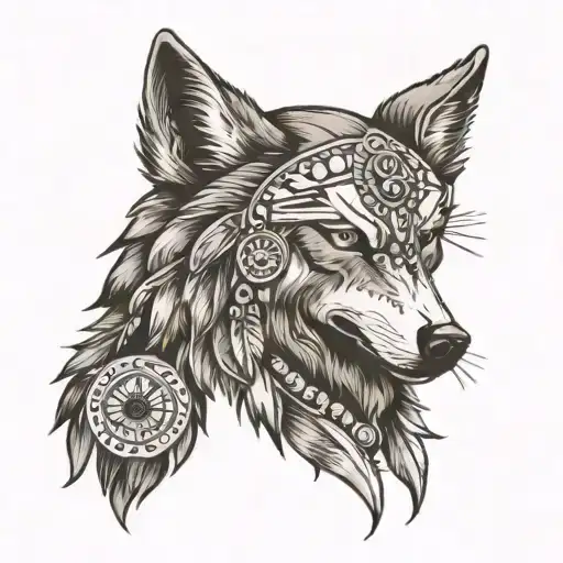 Wolf And Indian Headress