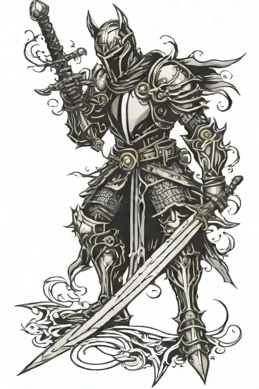 Dark And Twisted Knight That Is Pierced With A Sword