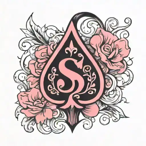 Black Spade With Pink Letter S In A Feminine Style