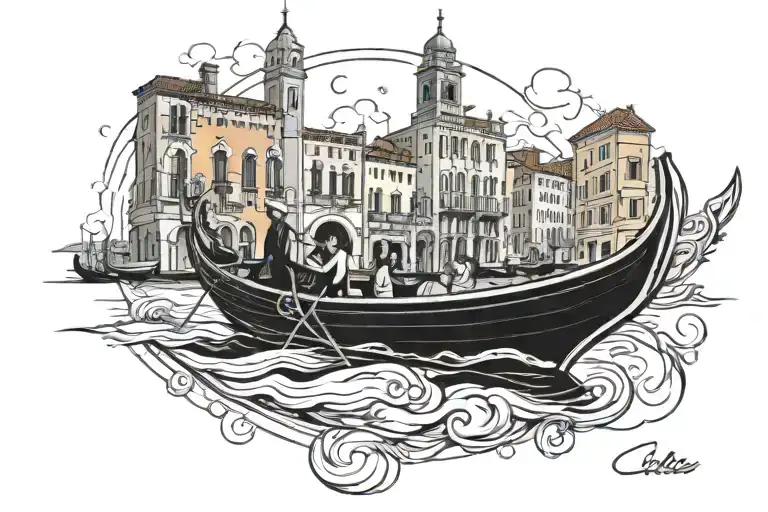 A Venice Gondola For A Fine Line Art Tatoo