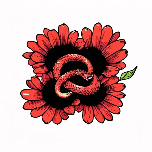 Marigold Flower With Red Snake