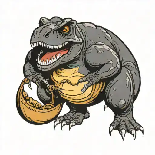 A Black T-rex Who Chockes Out A Little Bag