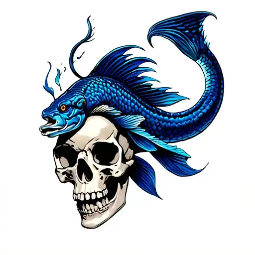 Dark Blue Viper Fish Swimming Out Of Skull