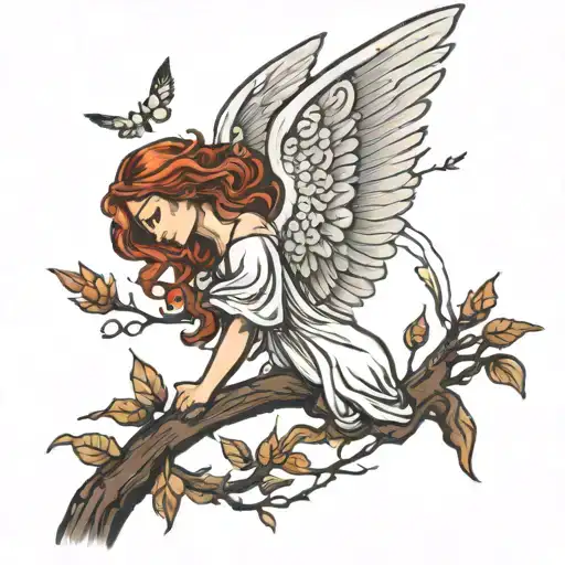 Angel Broken Wings Resting On Tree