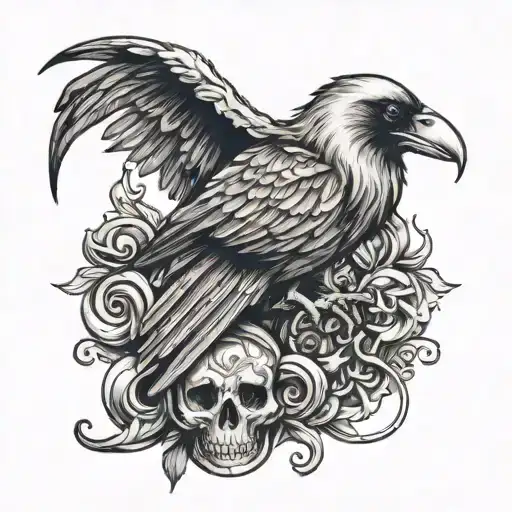 Viking Art With Raven Skull