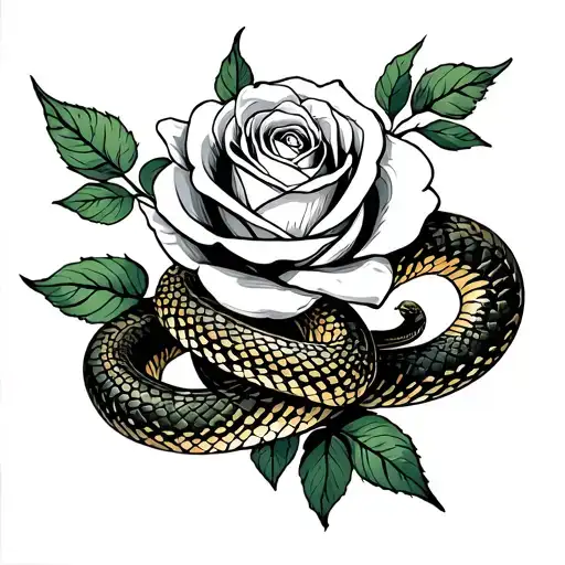 Small Rose And Snake Wrapped