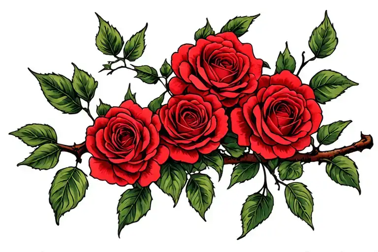 Red Roses Going Horizontal On A Branch