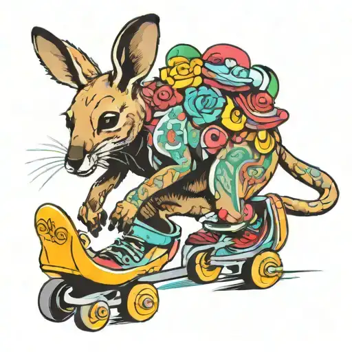 Stood Up Kangaroo Wearing Rollerskates Colourful