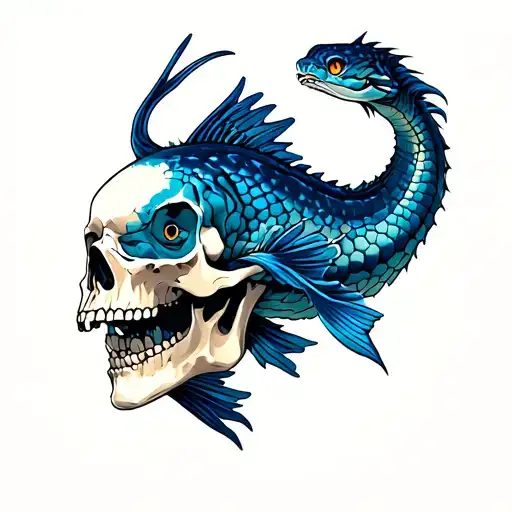 Dark Blue Viper Fish Swimming Out Of Skull