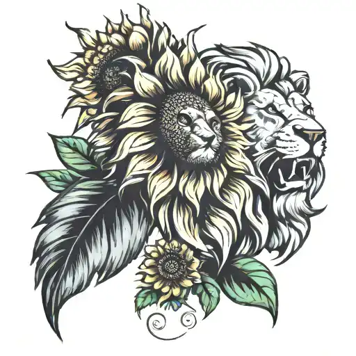 Cartoon Sunflower And Lion